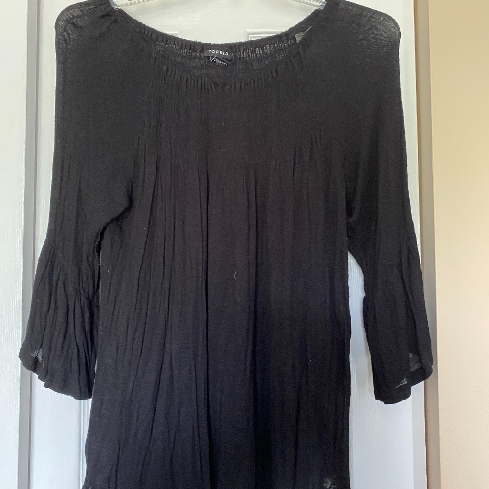 Plus Size 3/4 Sleeve Black Ruffle Blouse